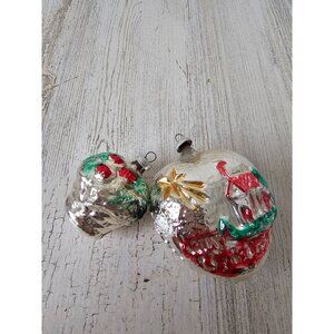 Vintage‎ Mercury glass house star basket flower ornament set Germany Xmas tree